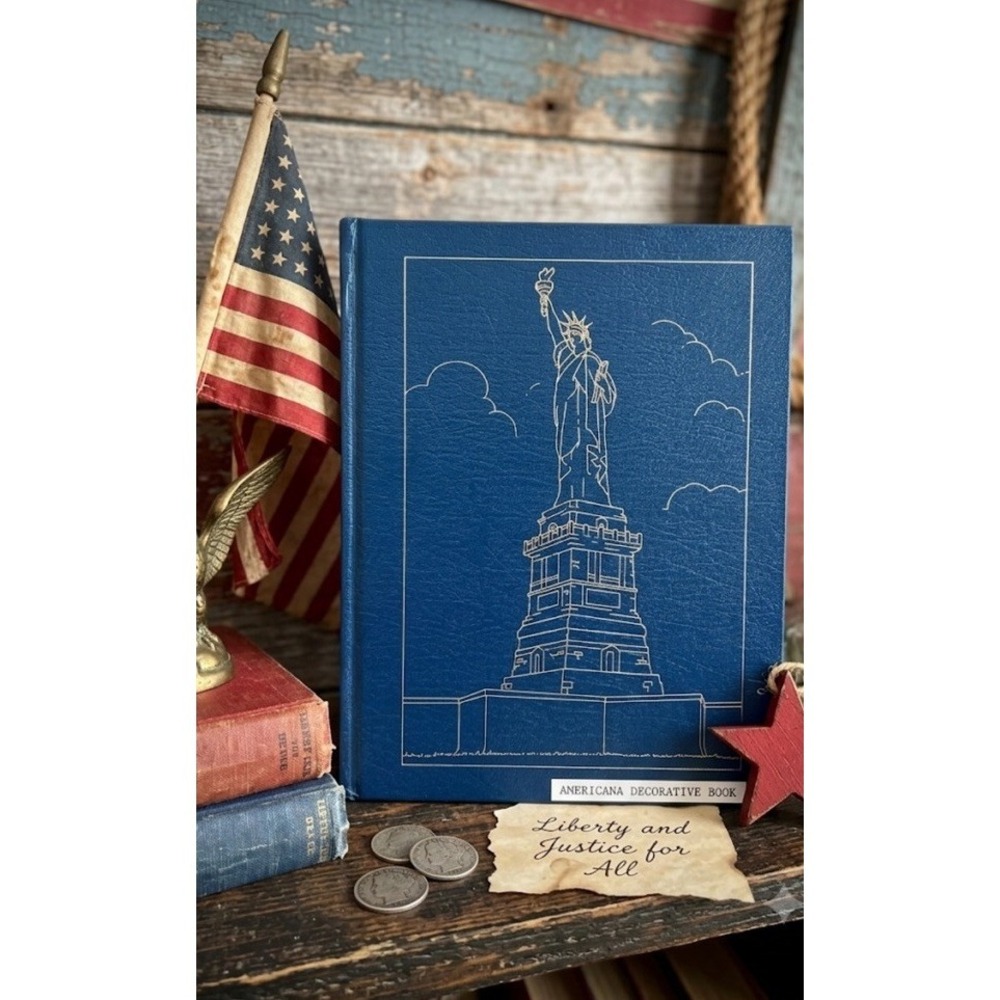 Patriotic Statue Of Liberty Blue Hardcover Book Genealogy Home Decor Americana